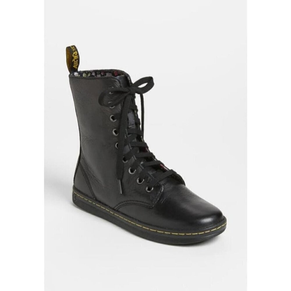 Dr. Martens Stratford Black Fold Over Floral Lined Leather Combat Boots US 7 - Picture 9 of 15